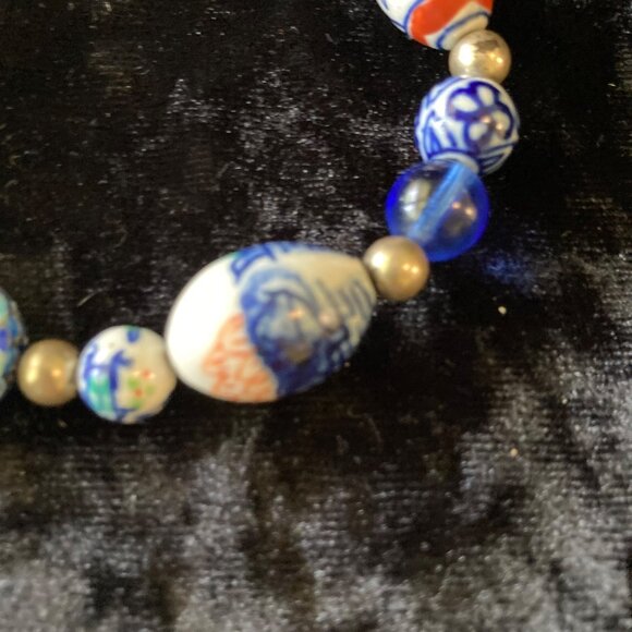 Sterling 925 Ceramic Glass Cloisonne Beaded Bracelet Chinese‎ Jordan 8" - Picture 5 of 9